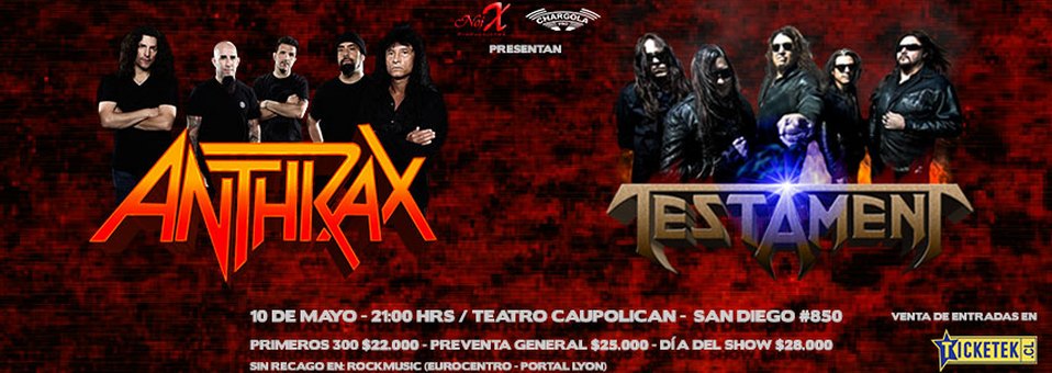 Se extiende preventa de concierto de Anthrax y Testament en Chile