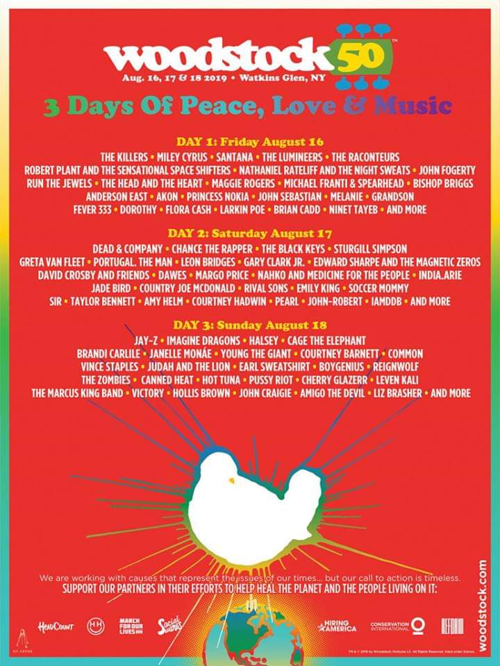 Santana, Robert Plant, The Killers y Greta Van Fleet encabezan el 50 aniversario de Woodstock