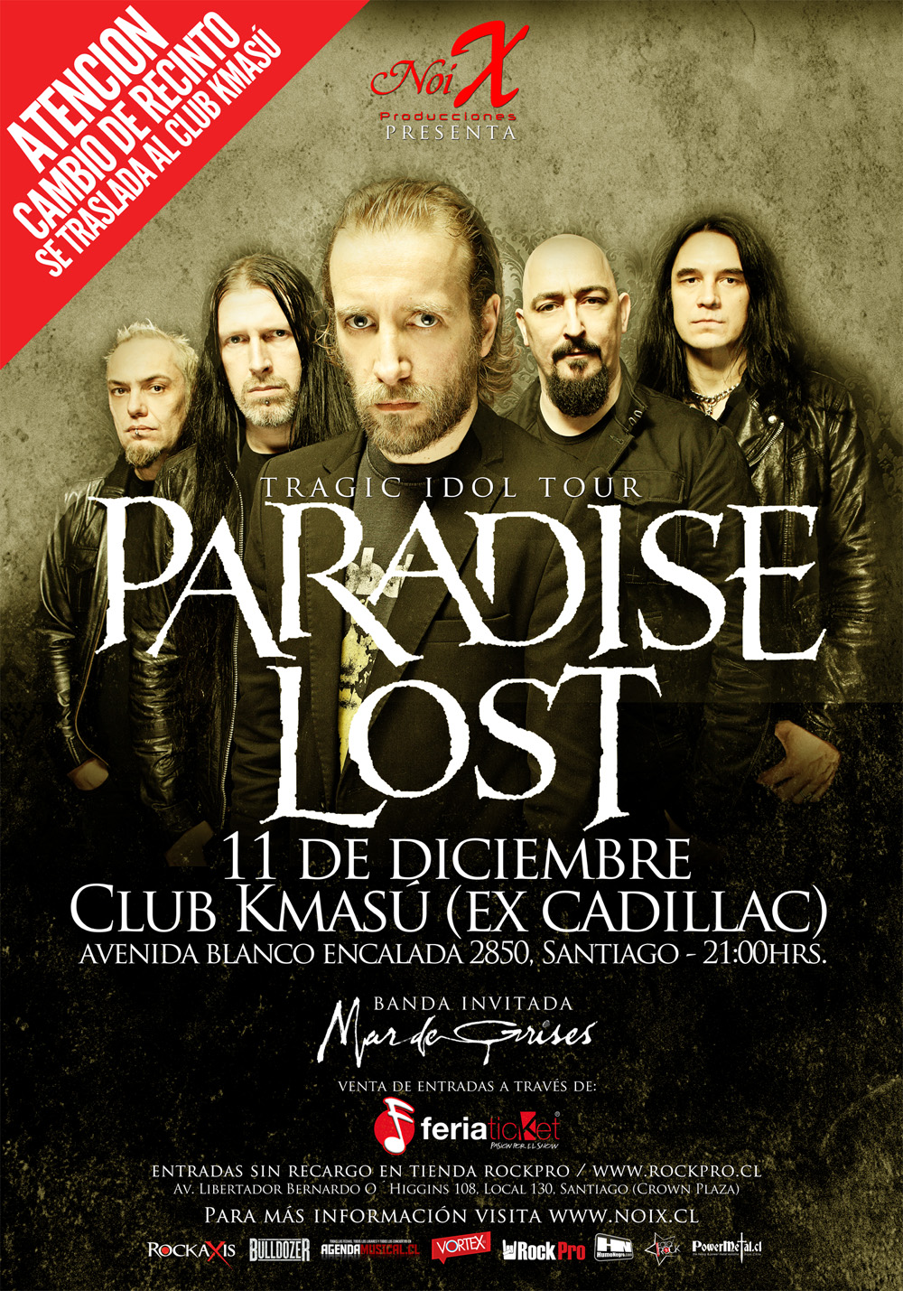 Paradise Lost cambia de recinto su concierto del 11 de diciembre